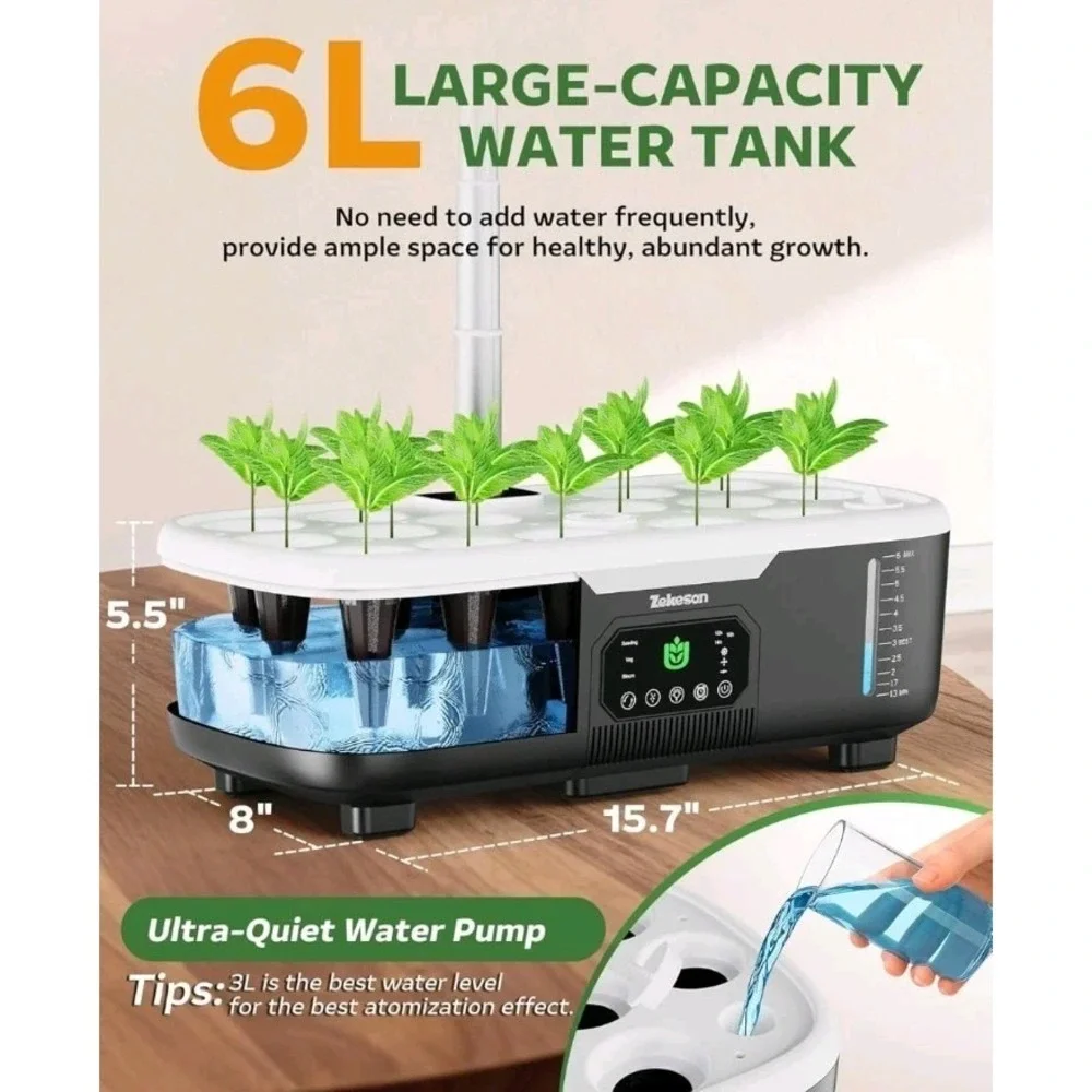 Misting Hydroponic Growing System Kit 15-Pods Indoor Smart Herb Garden Planter w